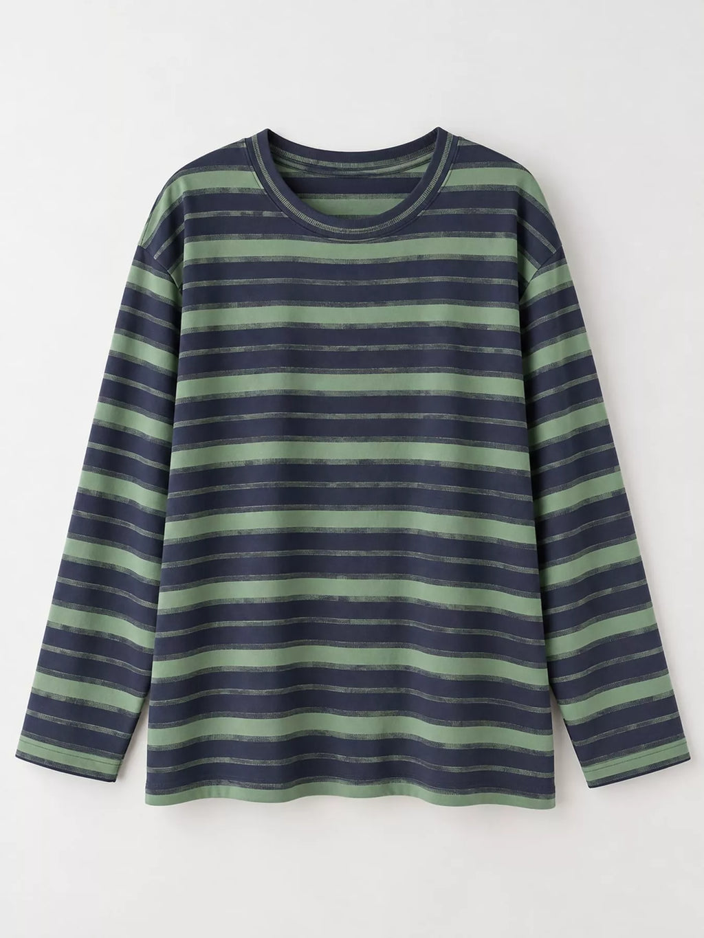 View 12 of the oversized navy-and-cream striped tee with dropped shoulders.