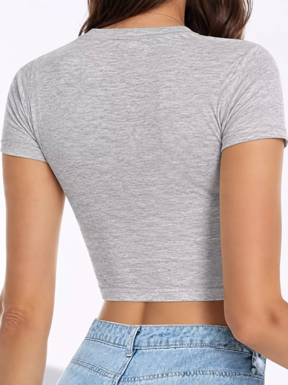 View 50 of the plain short-sleeve crewneck crop tee.