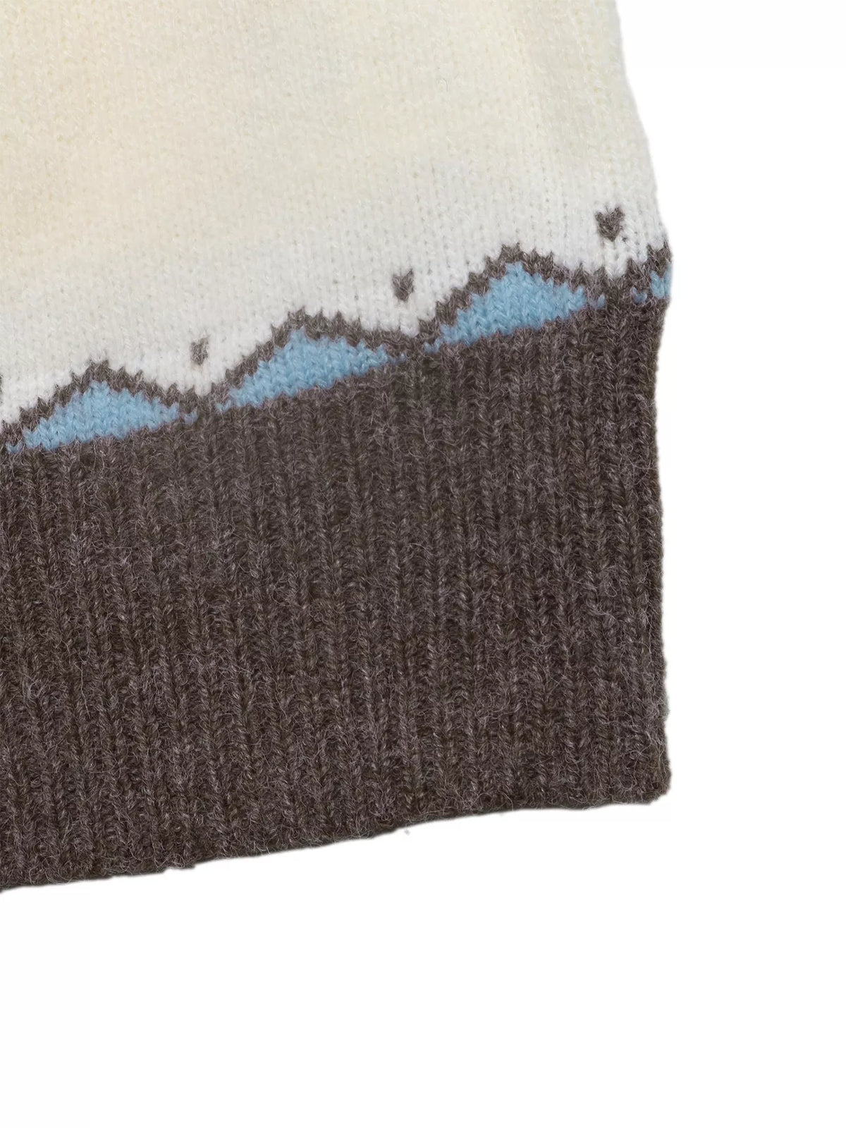 View 8 of the round-neck Fair Isle sweater with the pattern knitted in, not printed.