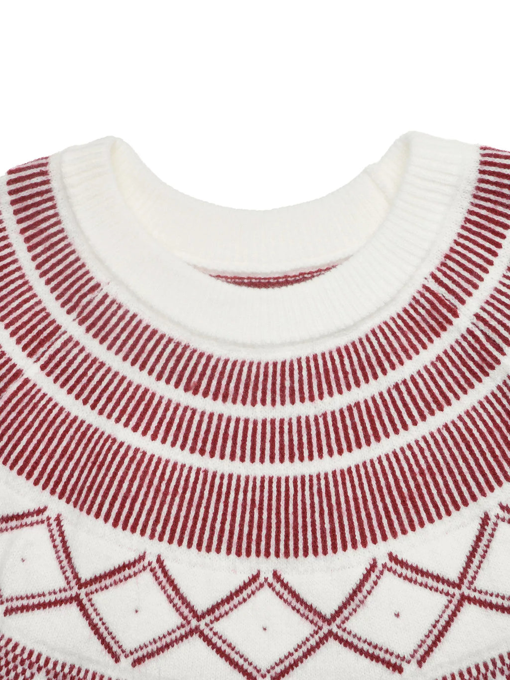 View 8 of the crewneck knit sweater covered in a geometric pattern.