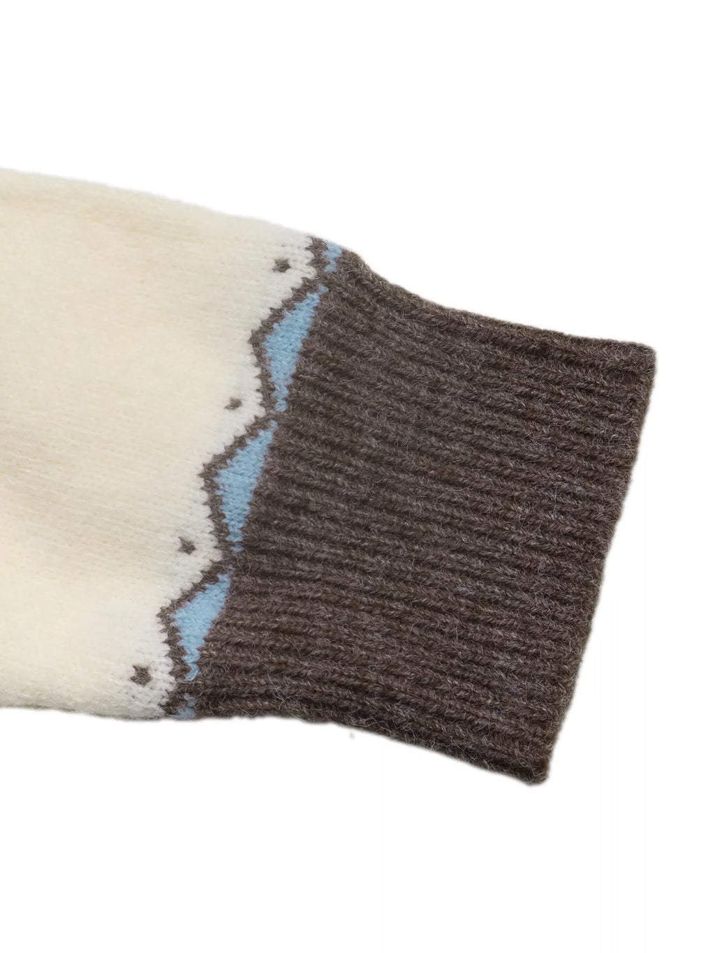 View 7 of the round-neck Fair Isle sweater with the pattern knitted in, not printed.