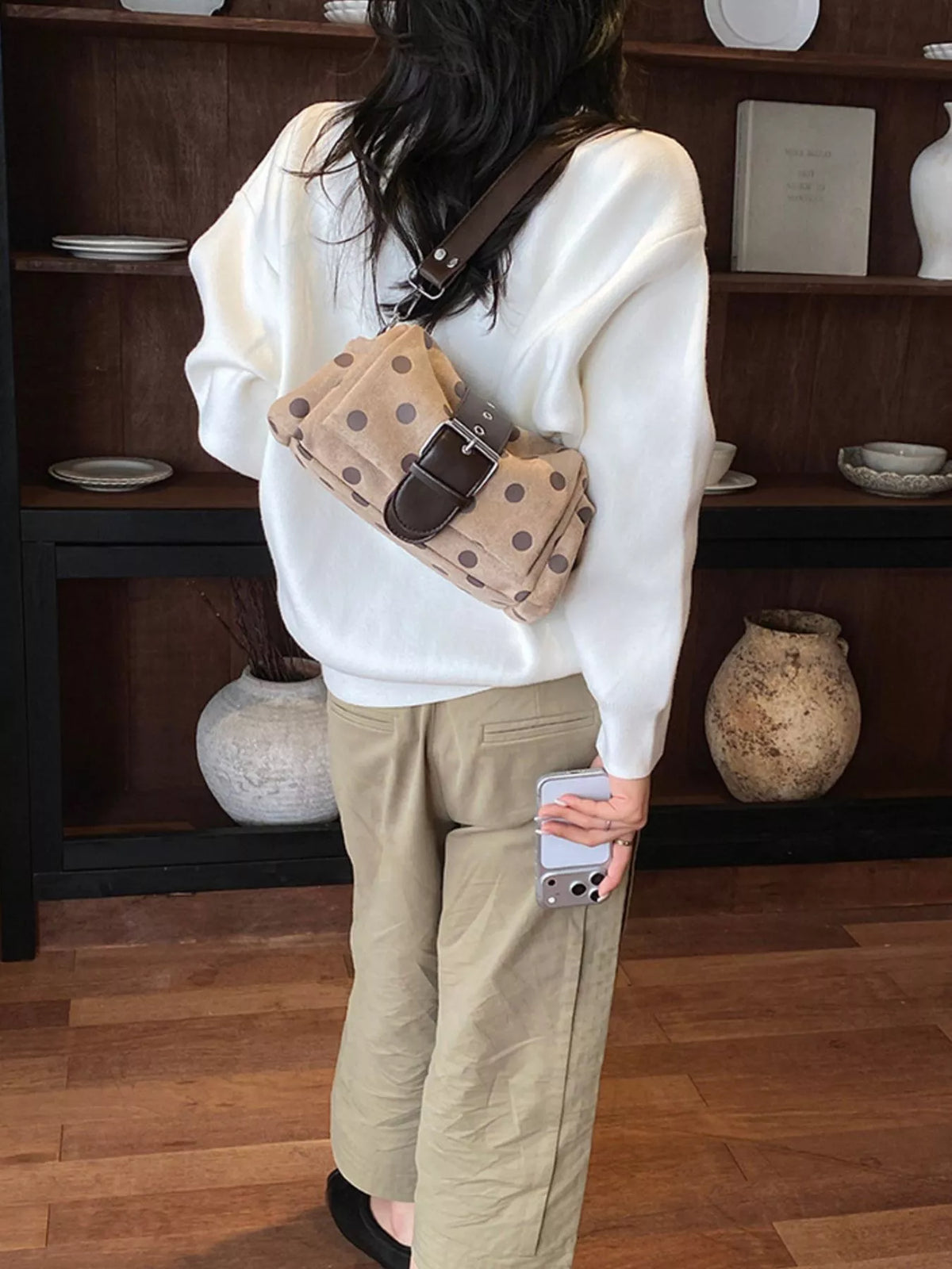 View 23 of the small polka-dot shoulder bag in PU leather.