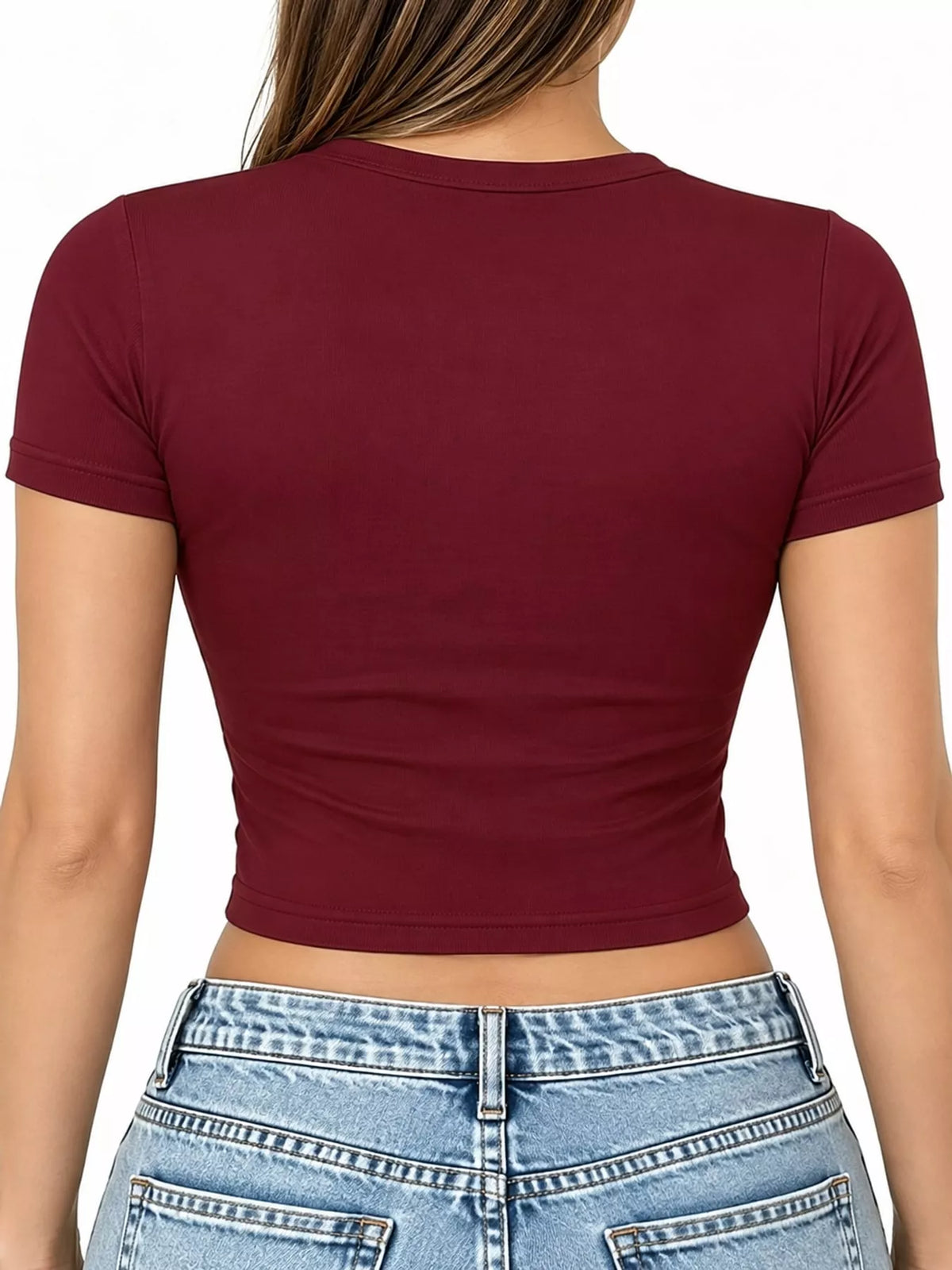 View 57 of the plain short-sleeve crewneck crop tee.