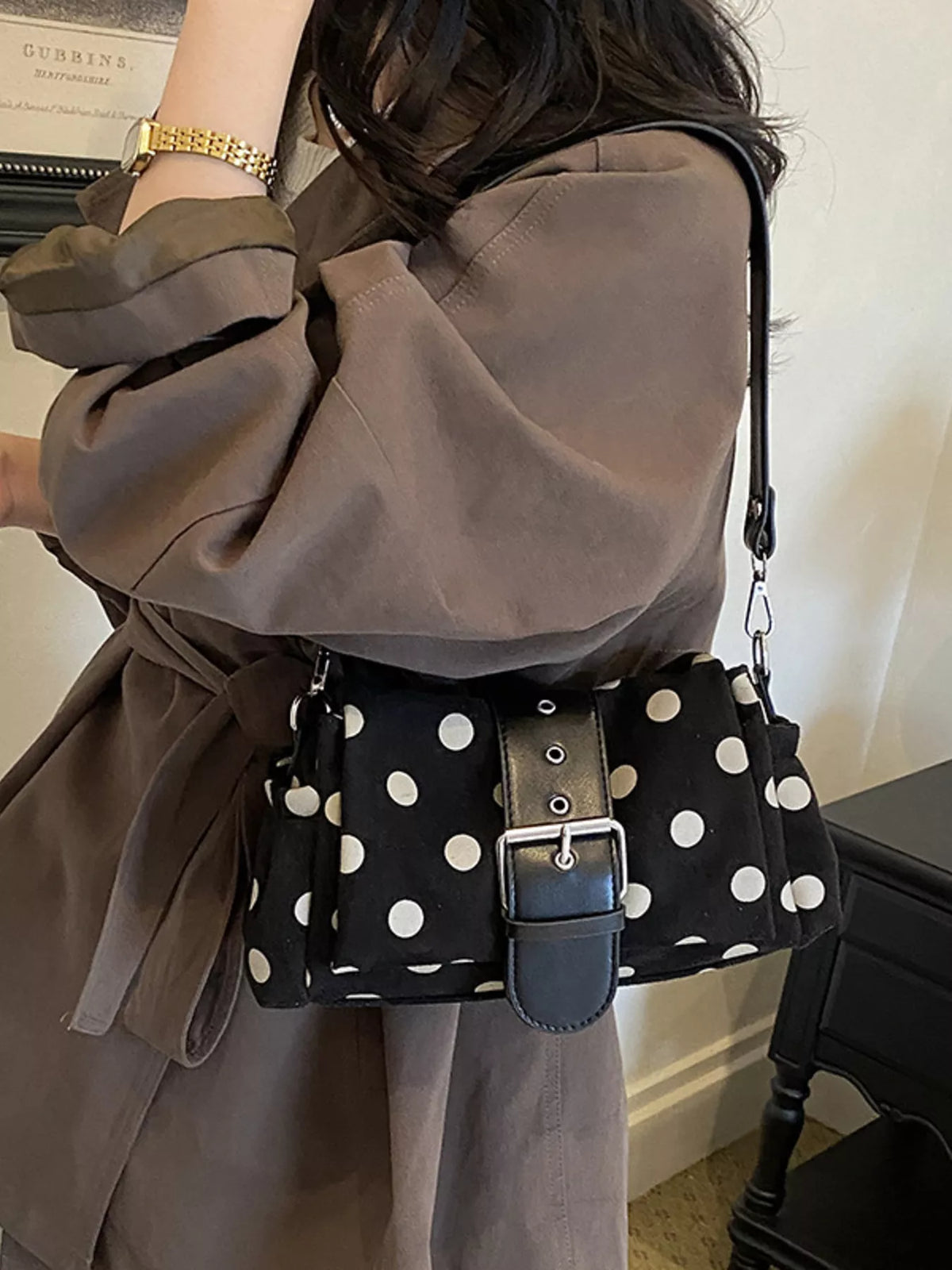 View 5 of the small polka-dot shoulder bag in PU leather.