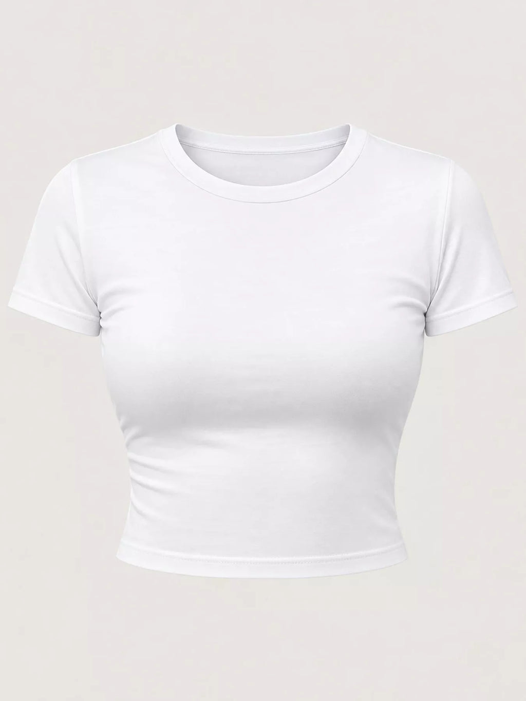 View 4 of the plain short-sleeve crewneck crop tee.