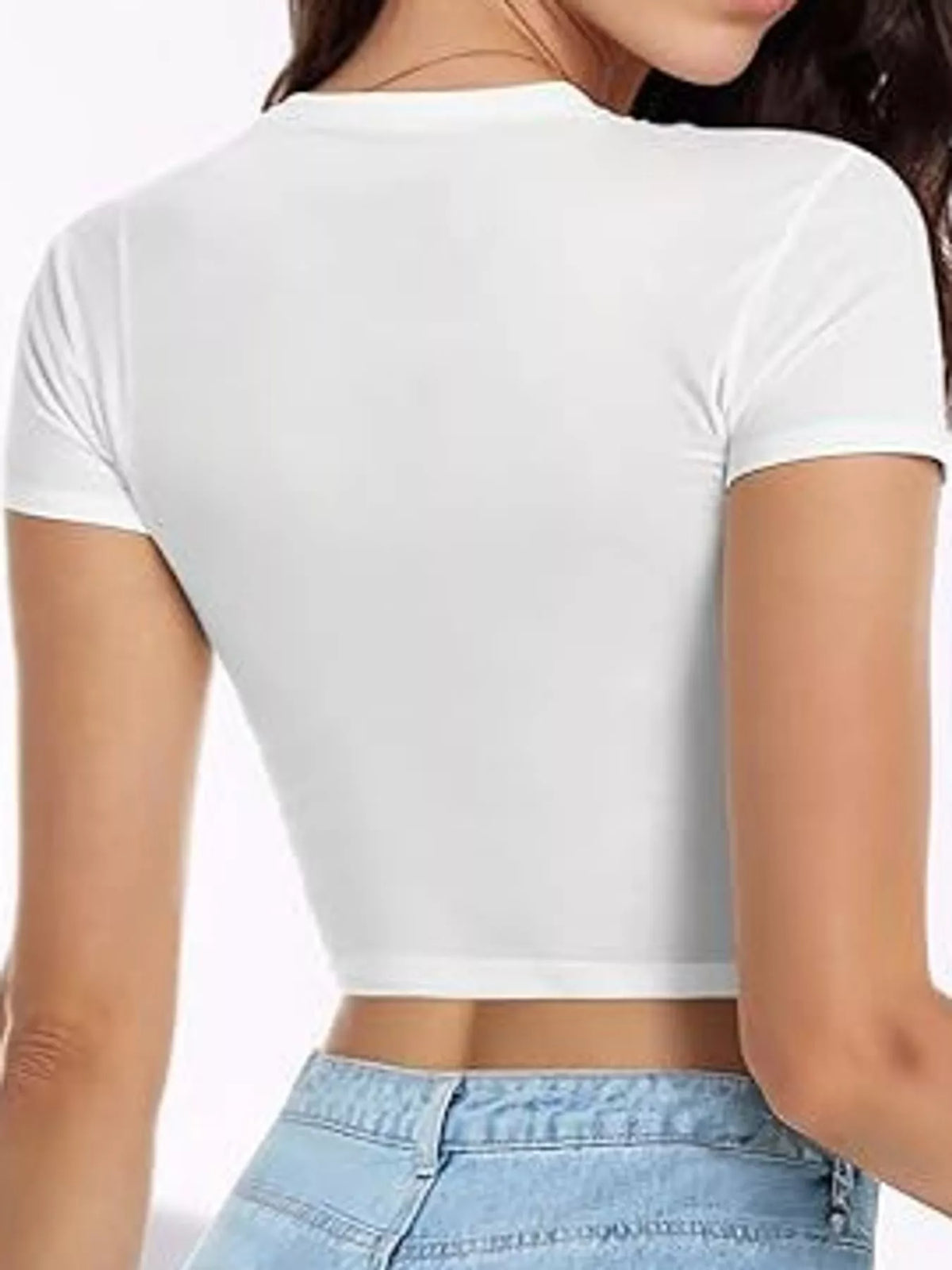 View 3 of the plain short-sleeve crewneck crop tee.