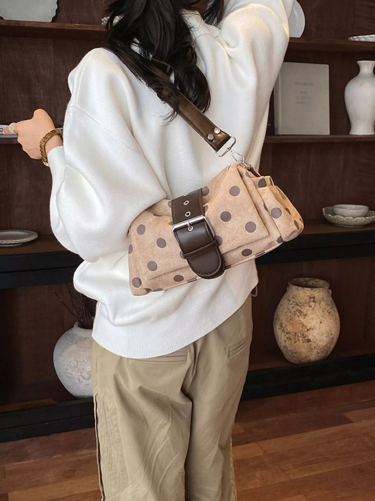 View 21 of the small polka-dot shoulder bag in PU leather.