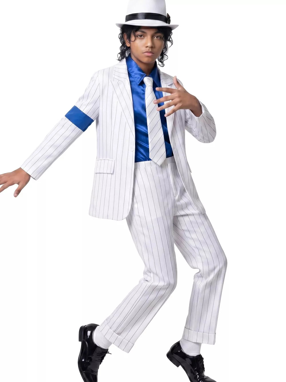 Kids striped suit costume with fedora and tie