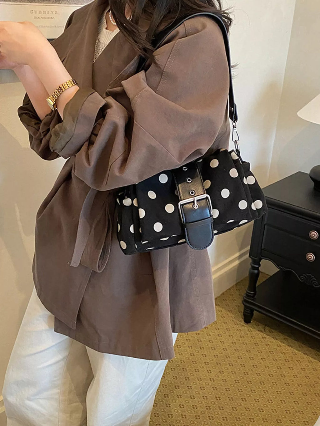 View 7 of the small polka-dot shoulder bag in PU leather.