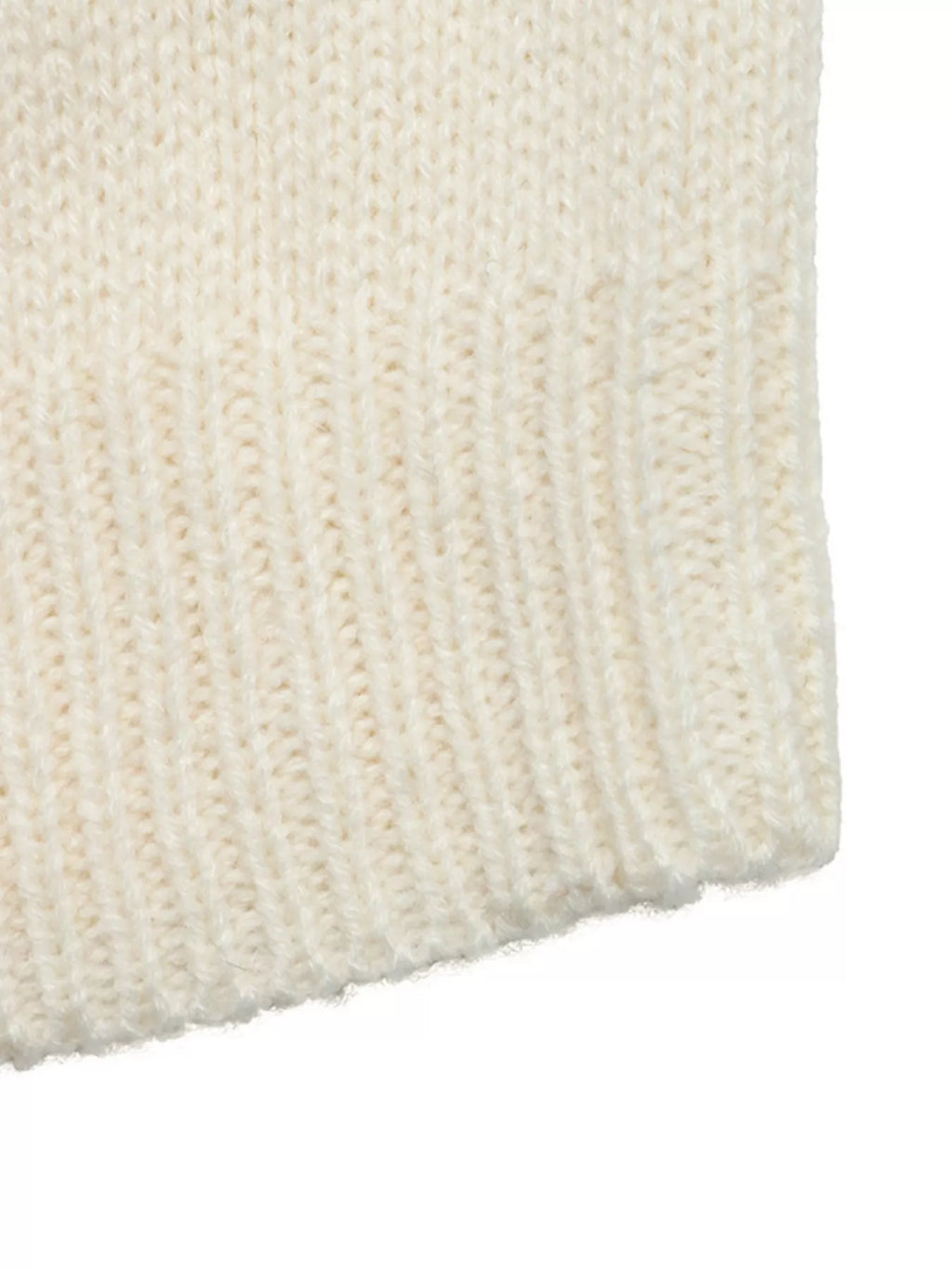 View 10 of the cardigan with Chinese knot buttons and contrast stripes down the sides.