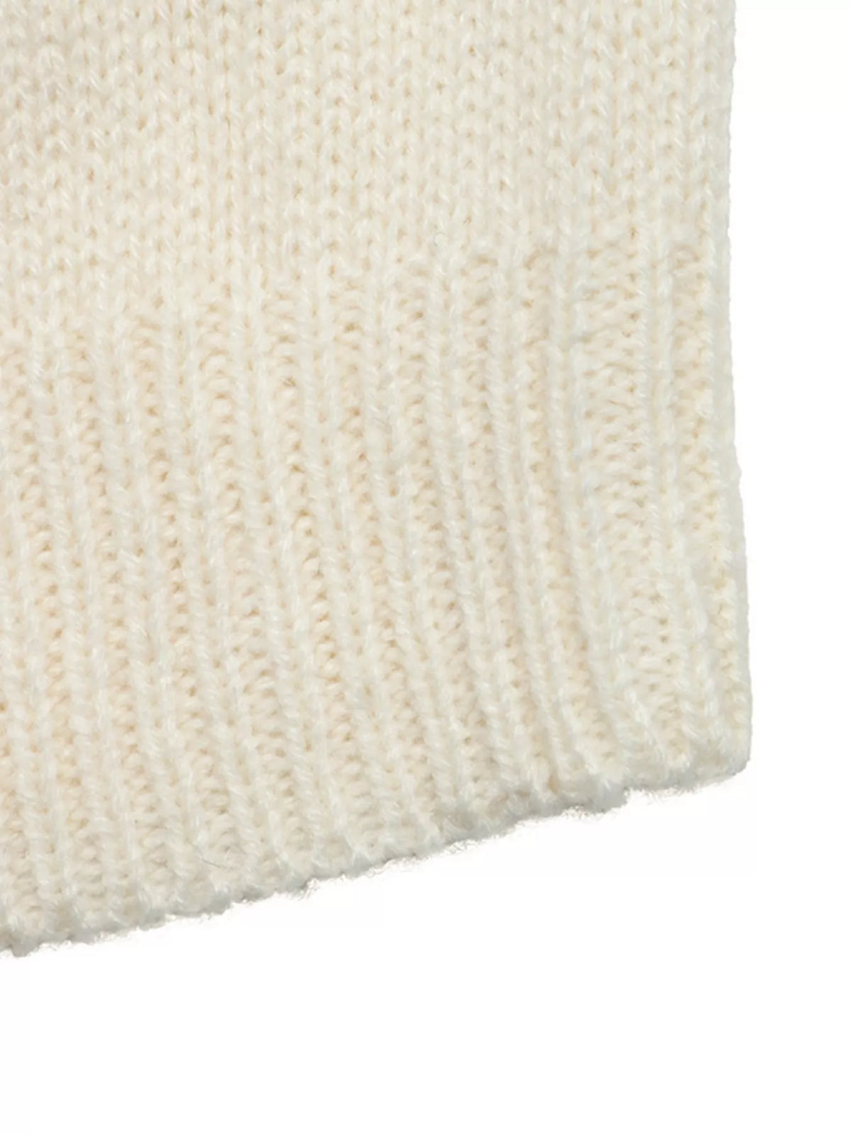View 10 of the cardigan with Chinese knot buttons and contrast stripes down the sides.