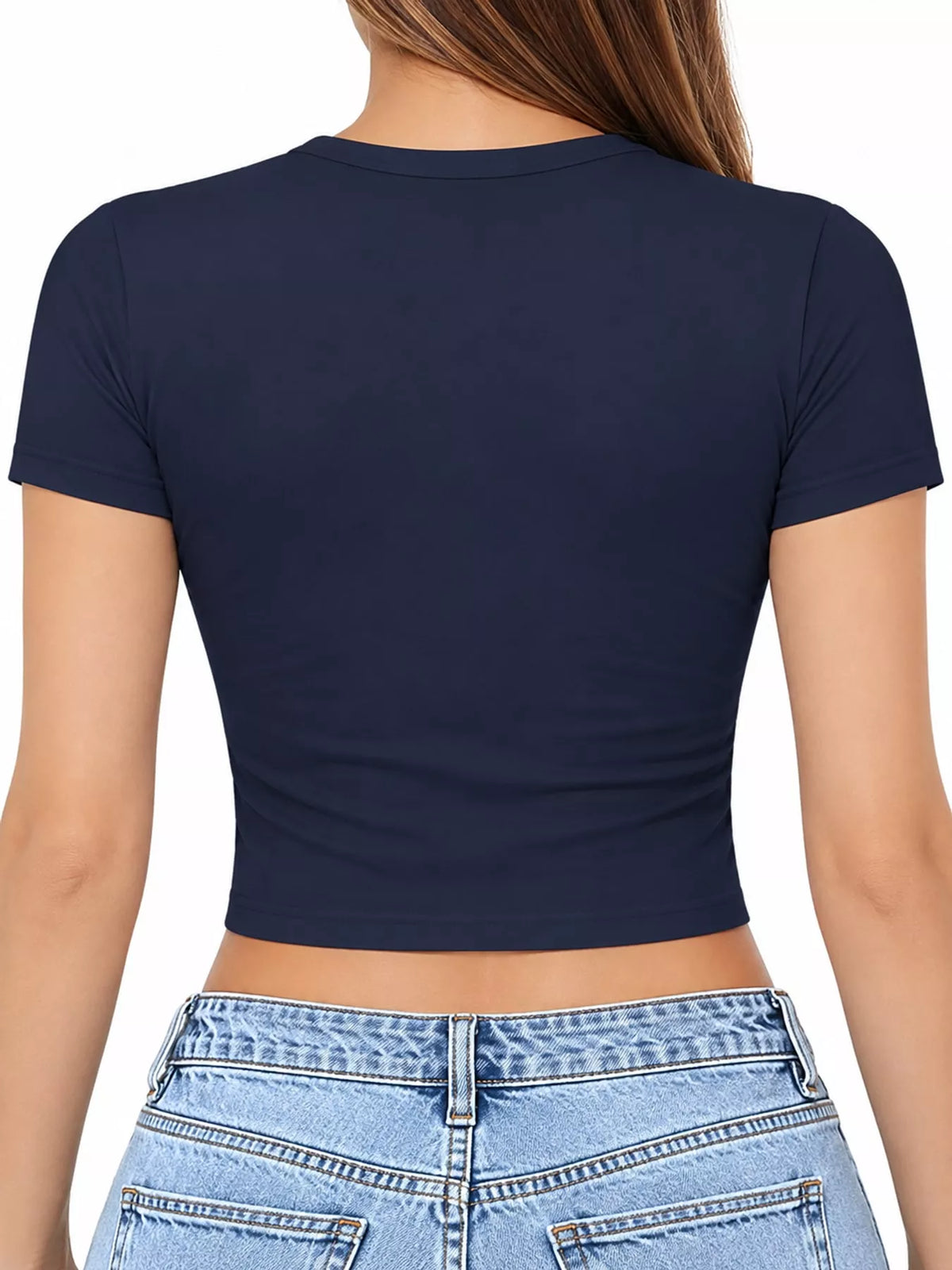 View 41 of the plain short-sleeve crewneck crop tee.