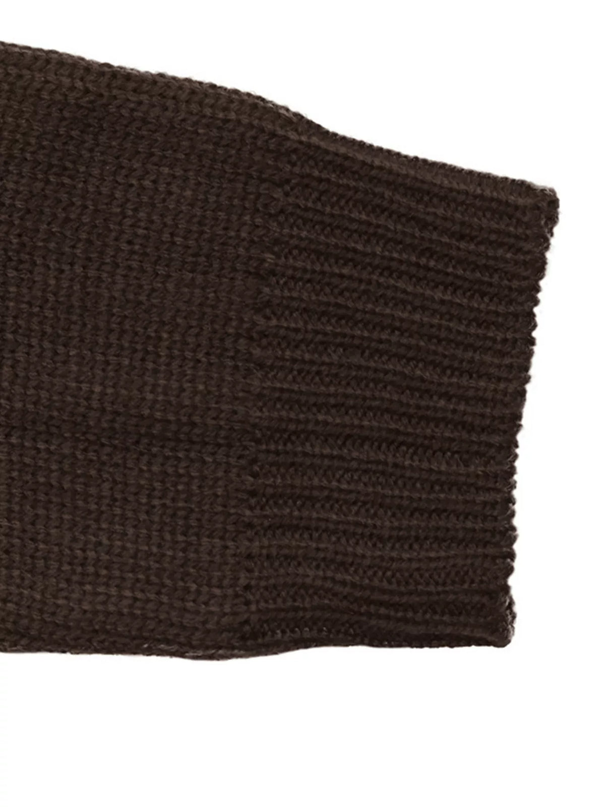 View 8 of the brown zip mock-neck cardigan with black horses on a cream chest band.