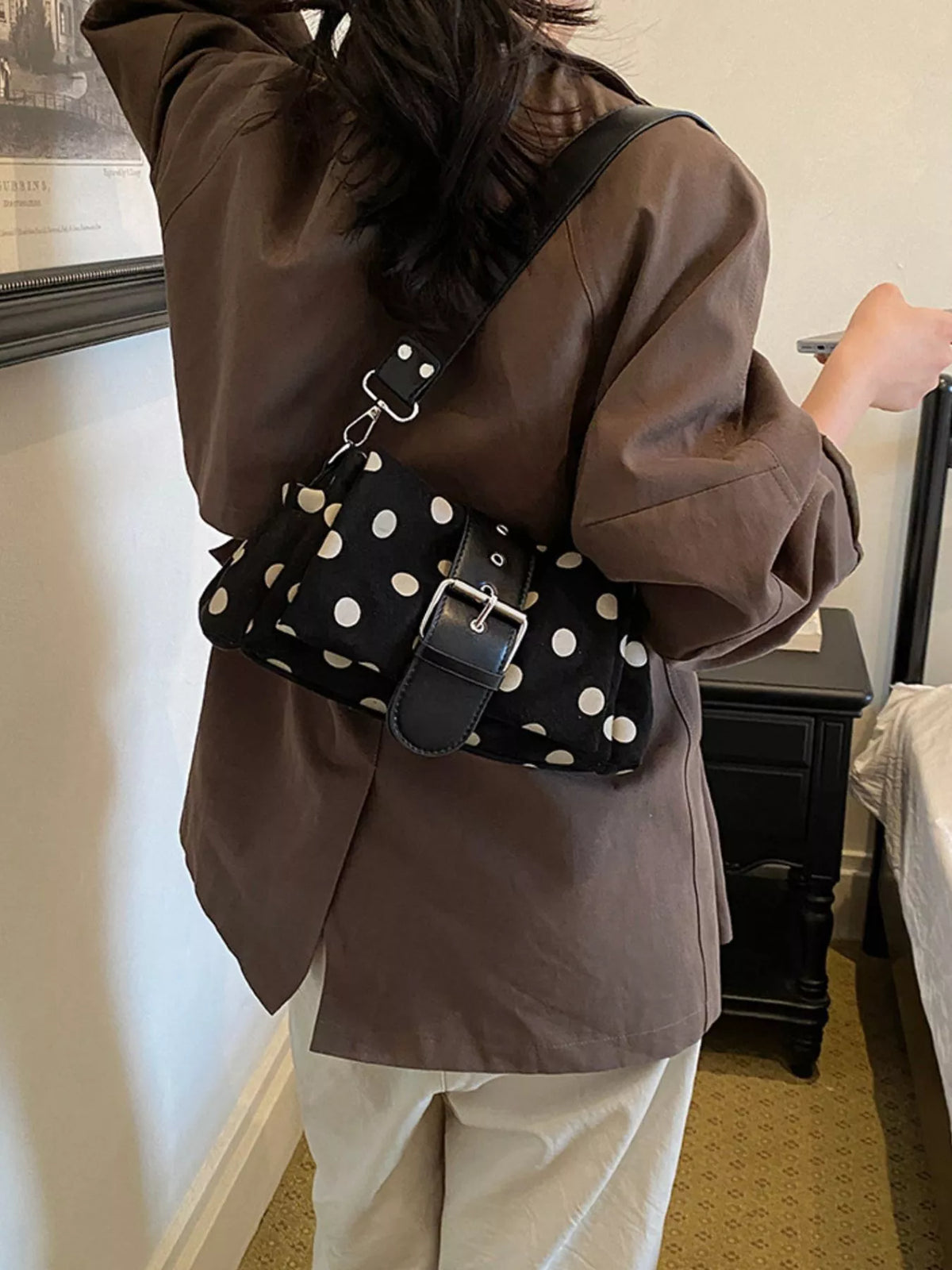 View 8 of the small polka-dot shoulder bag in PU leather.