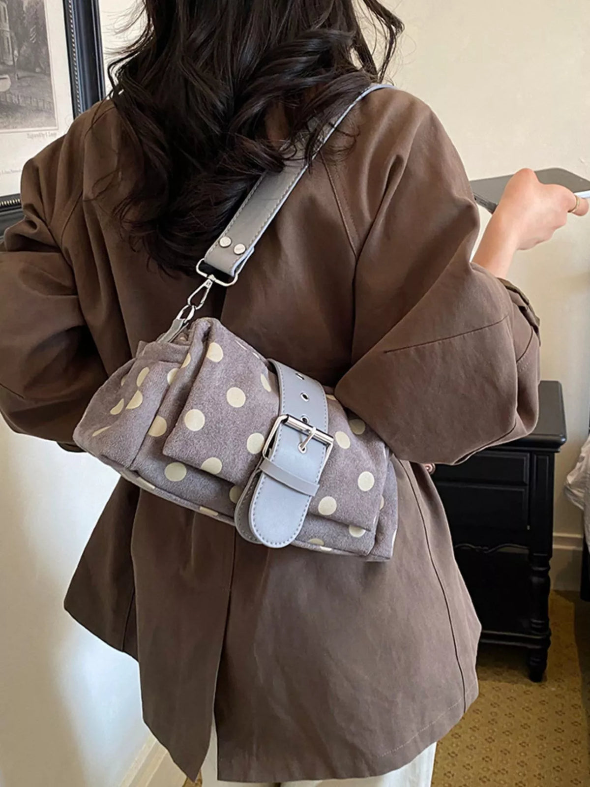 View 15 of the small polka-dot shoulder bag in PU leather.