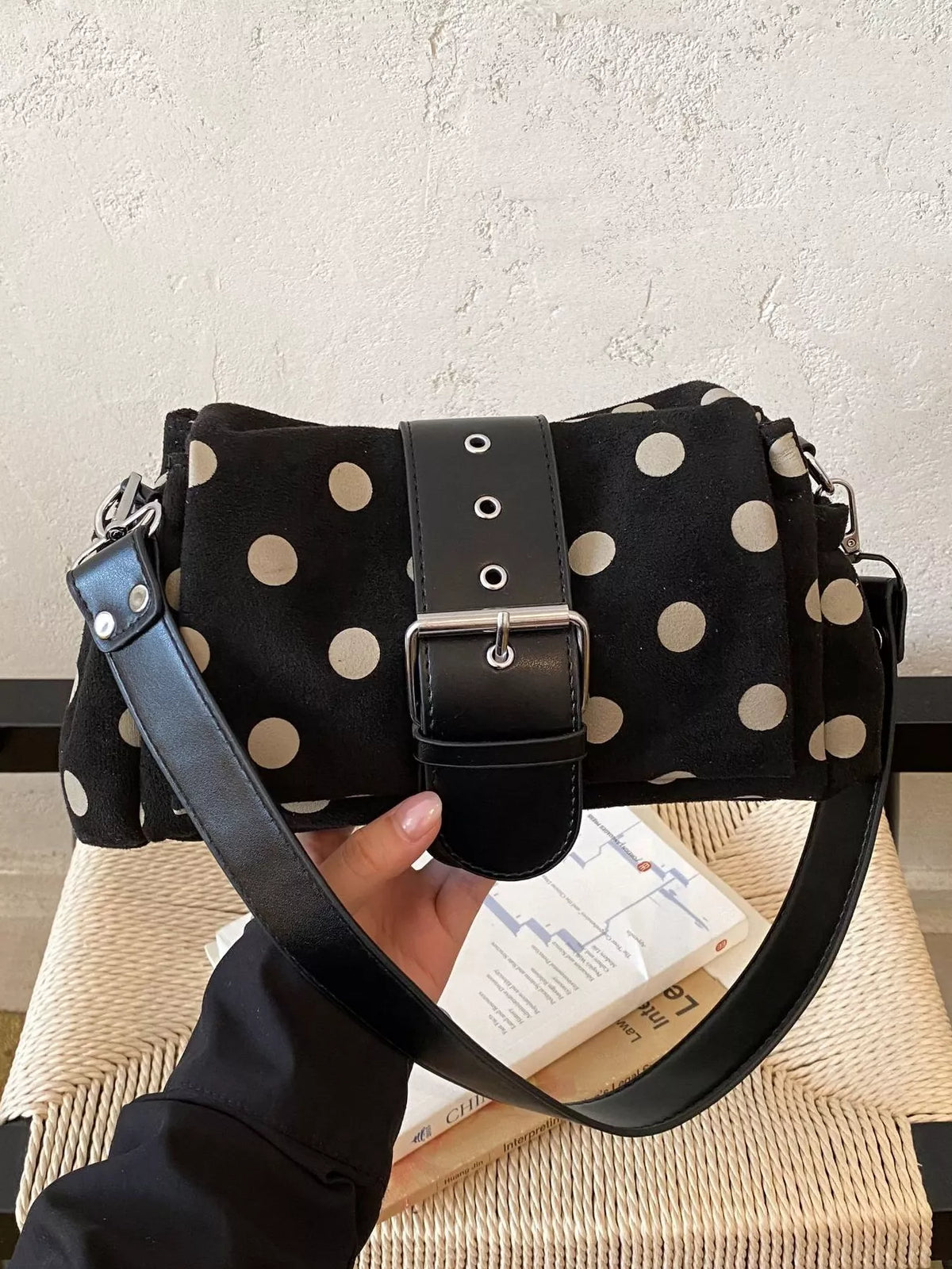View 6 of the small polka-dot shoulder bag in PU leather.