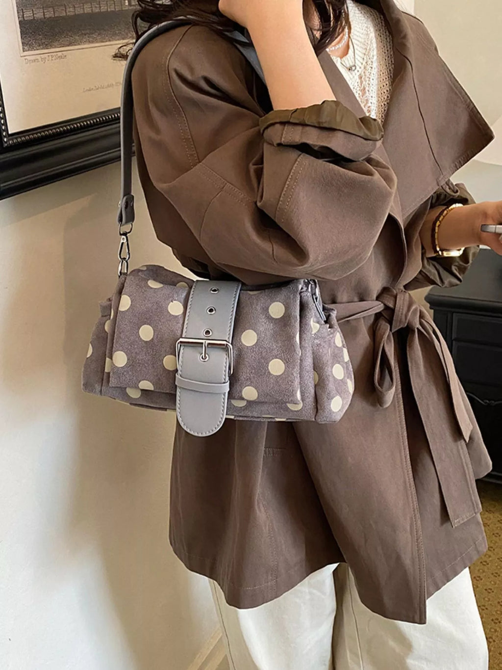 View 14 of the small polka-dot shoulder bag in PU leather.