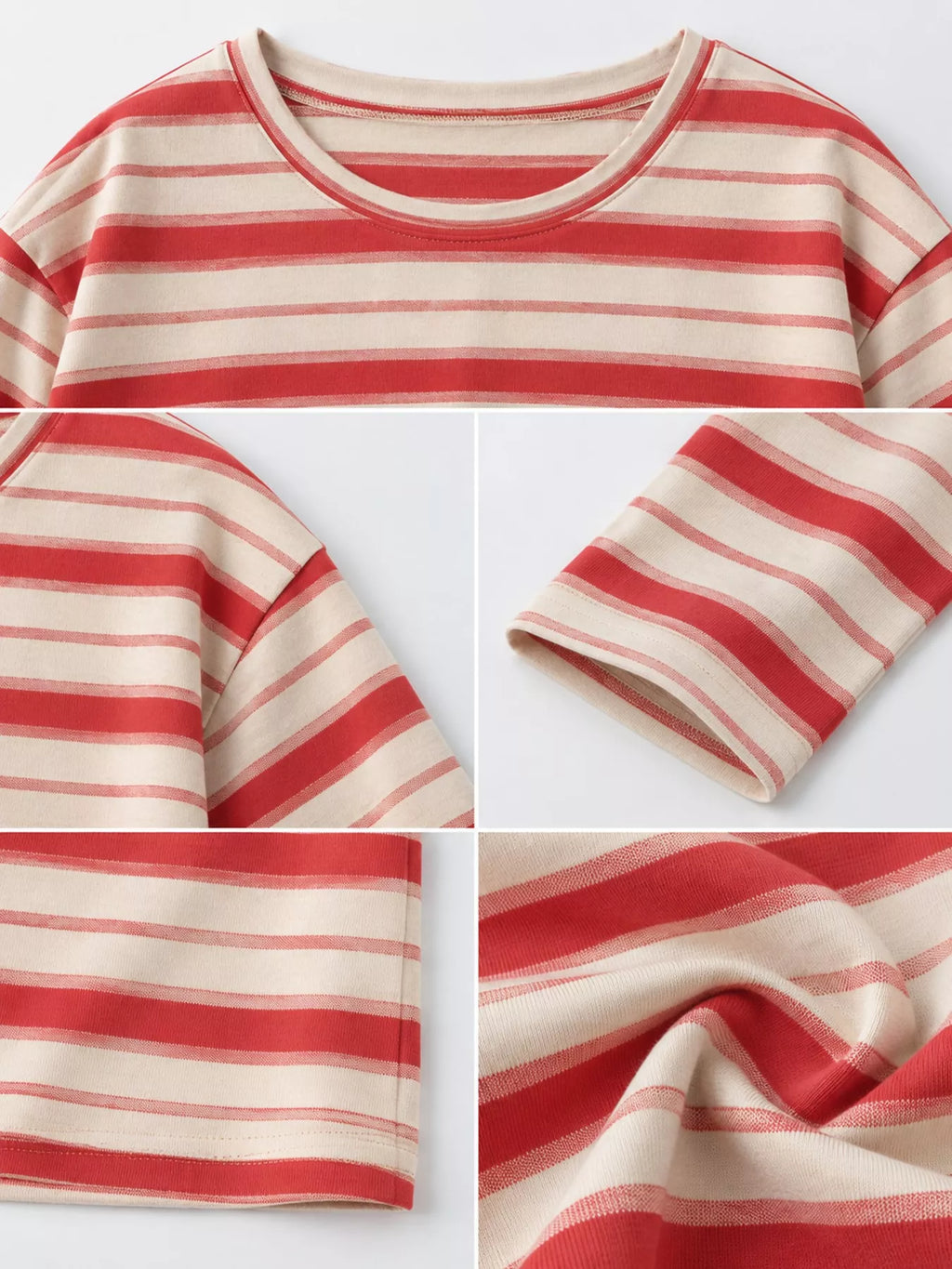 View 22 of the oversized navy-and-cream striped tee with dropped shoulders.