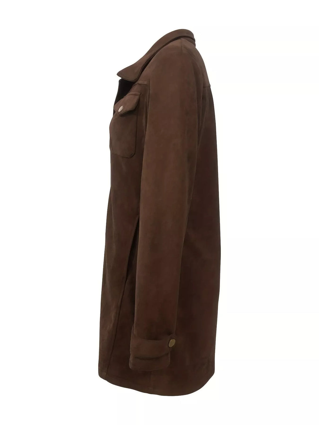 View 4 of the unlined long-sleeve jacket with pockets across the front.