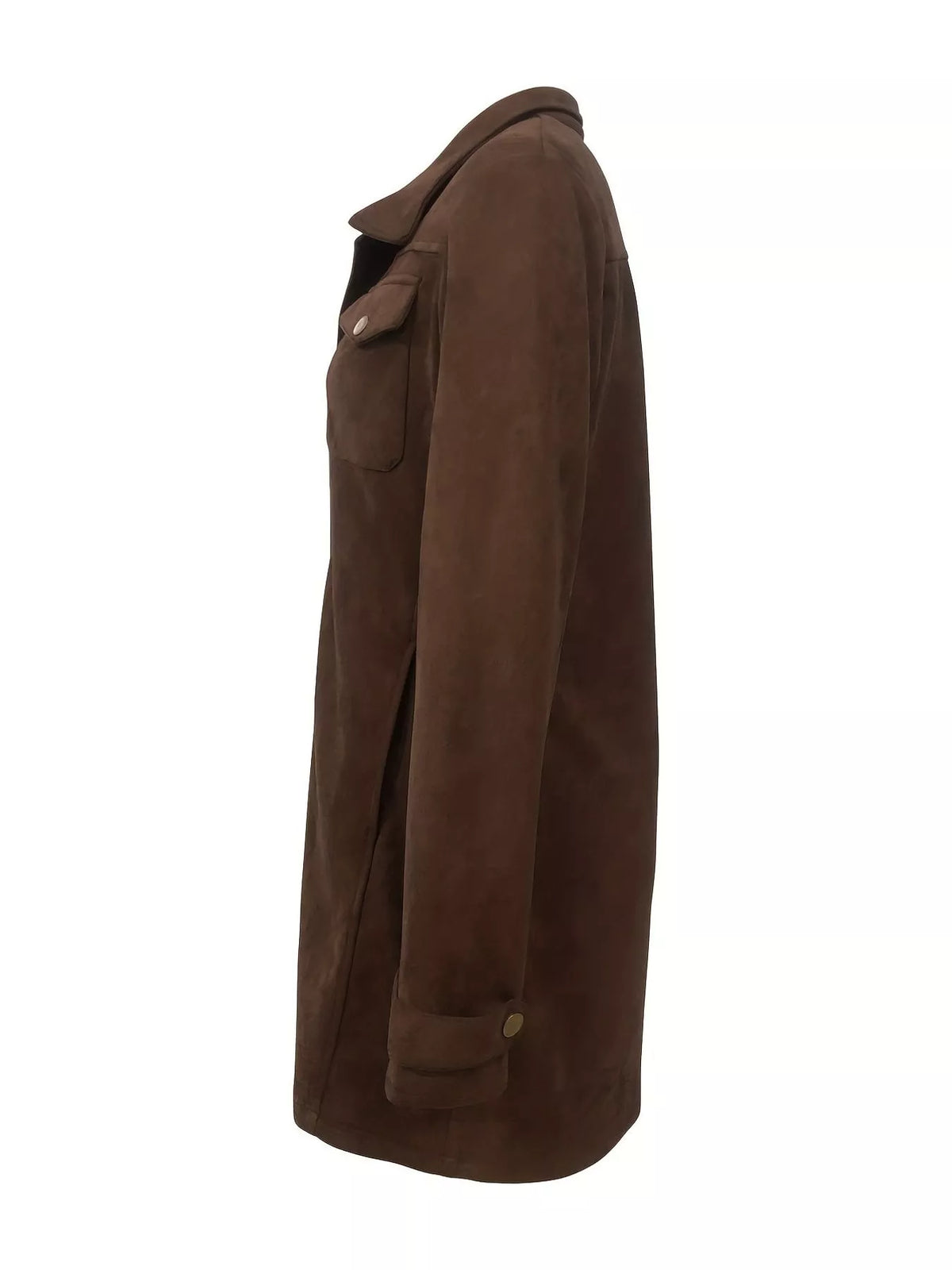 View 4 of the unlined long-sleeve jacket with pockets across the front.