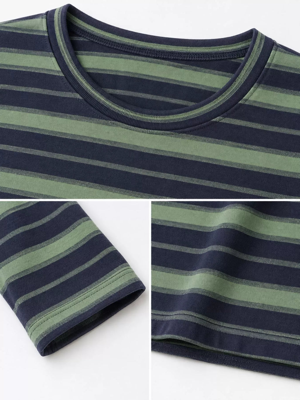 View 13 of the oversized navy-and-cream striped tee with dropped shoulders.