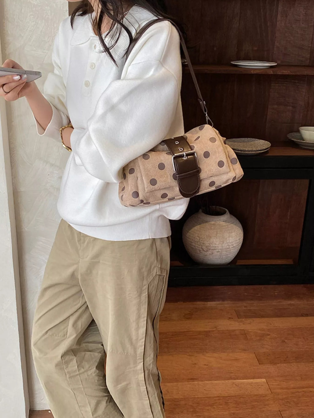 View 17 of the small polka-dot shoulder bag in PU leather.