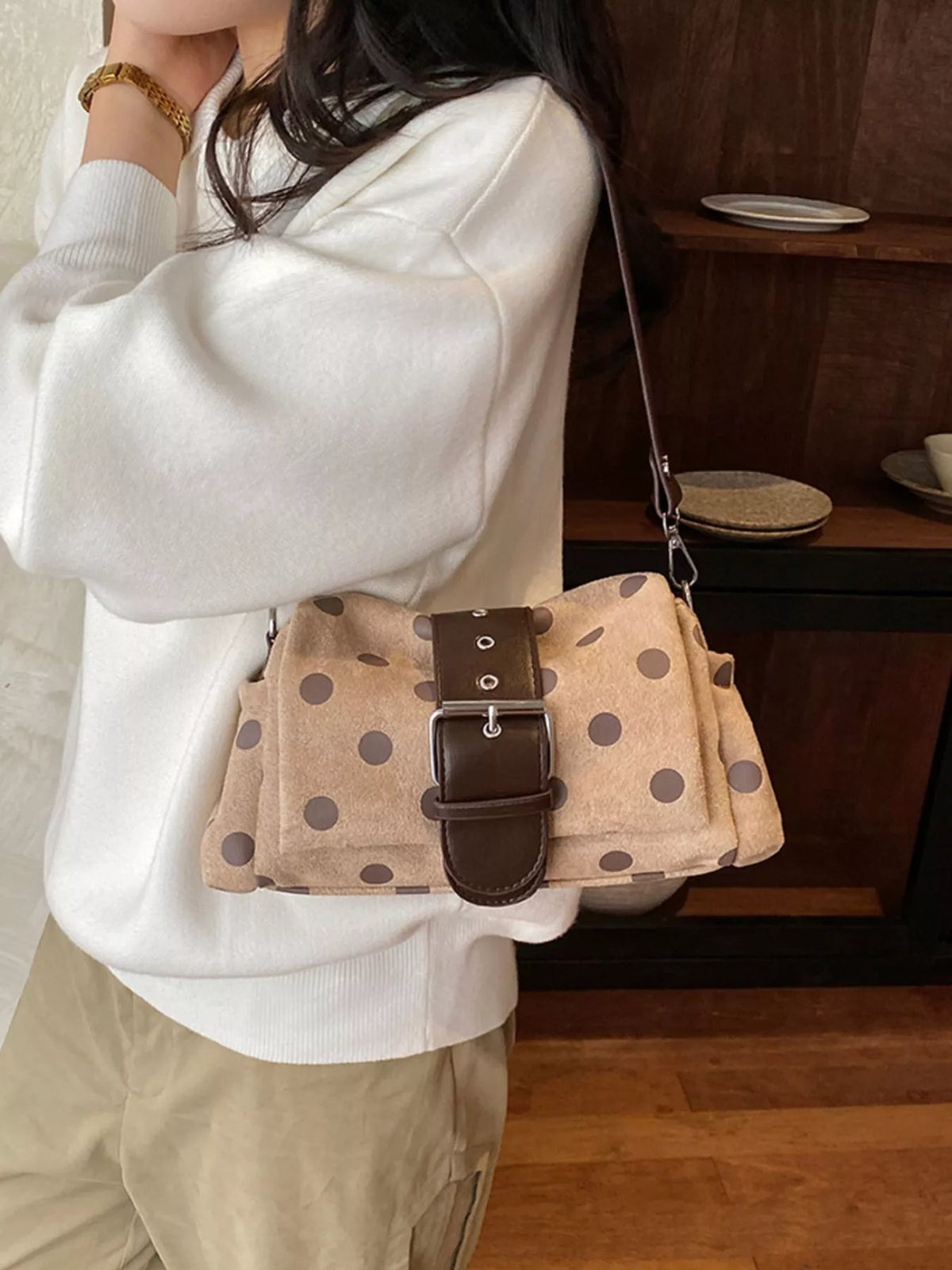 View 20 of the small polka-dot shoulder bag in PU leather.