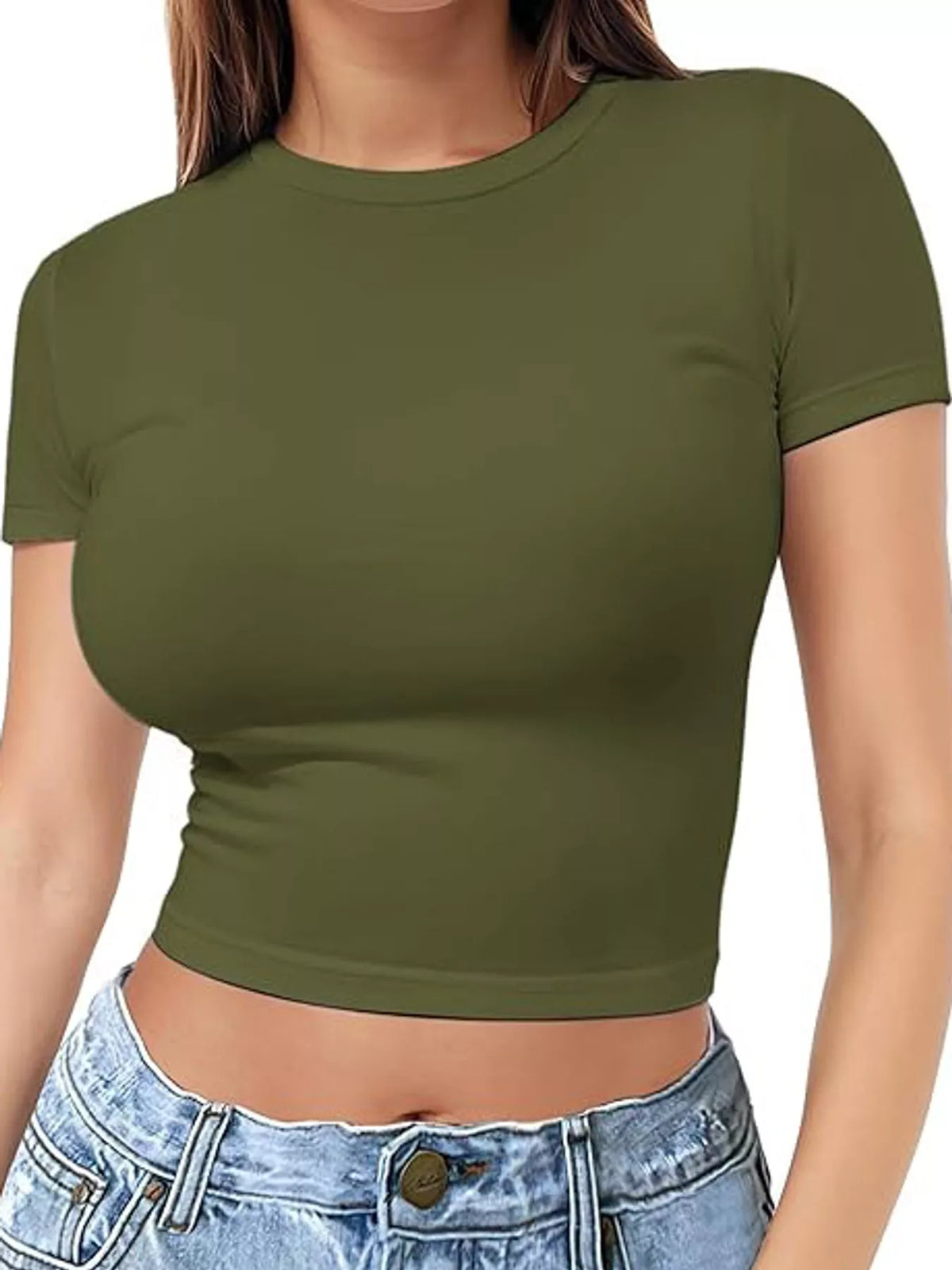 View 16 of the plain short-sleeve crewneck crop tee.