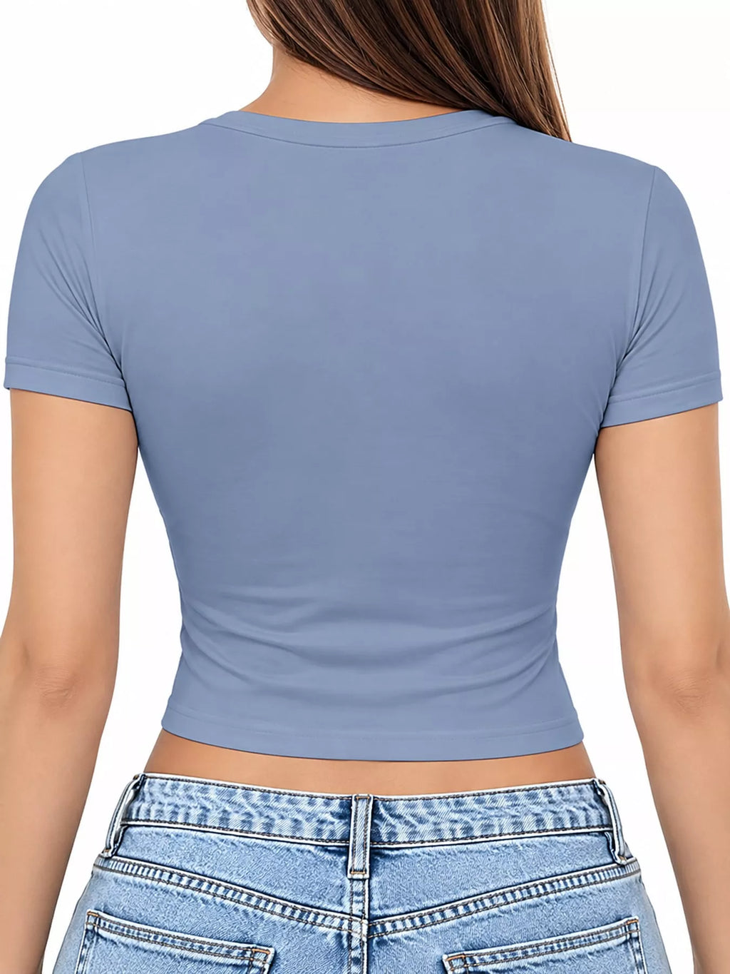 View 45 of the plain short-sleeve crewneck crop tee.