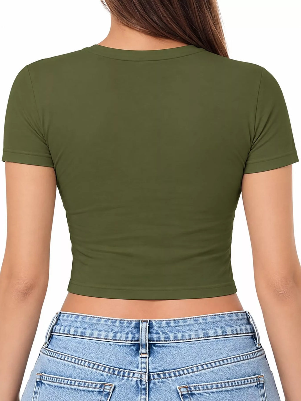 View 18 of the plain short-sleeve crewneck crop tee.